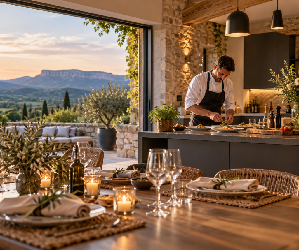 Expérience voyageurs en location saisonnière en Drôme et en Ardèche avec chef à domicile
